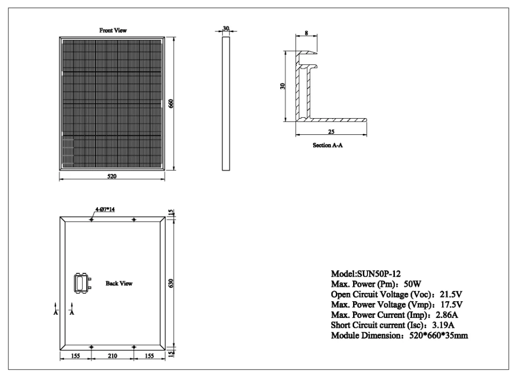 12V 50W Poly 50 Watt Solar Panel Small Size